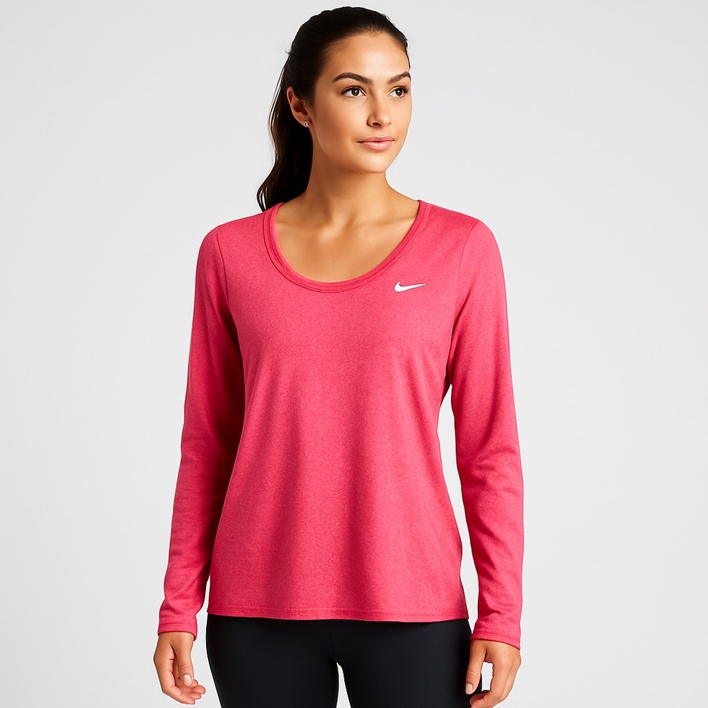 Nike Dri-Fit Pink Long Sleeve Scoop Neck Top Size L